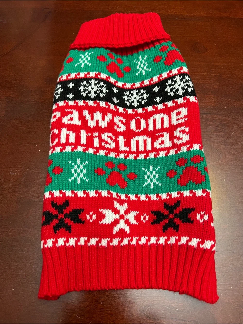 Paw-some Christmas Knit Dog Sweater - Red & Green Holiday Design
